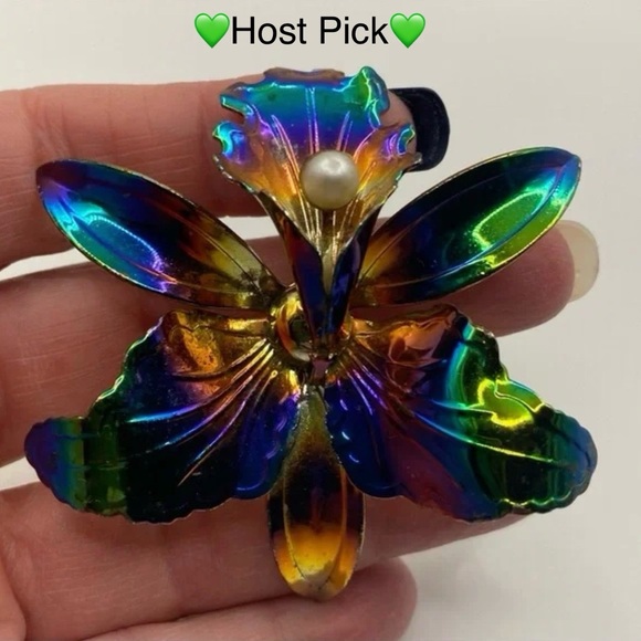 Source Unknown Jewelry - 💜2X HP💜 Iridescent Orchid Oil Slick Brooch with Faux Pearl Vintage Gorgeous